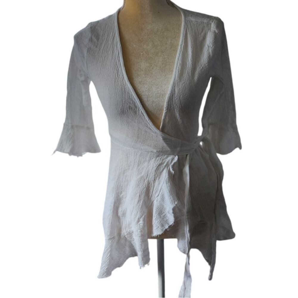 LUCA + GRAE White Light Weight Cotton Wrap Front Shirt Medium